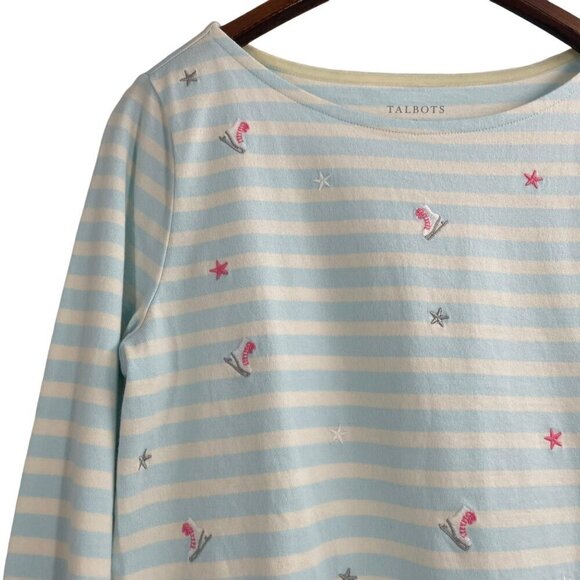 NWT Talbots Ice Skating Embroidered Striped Shirt Womens Size Medium Winter - Picture 3 of 10